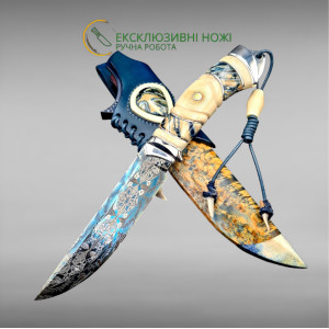 БІЛА АКУЛА авторський ніж ручної роботи, сталь - мозаїчний дамаск, 58-59 HRC, замовити купити в Україні